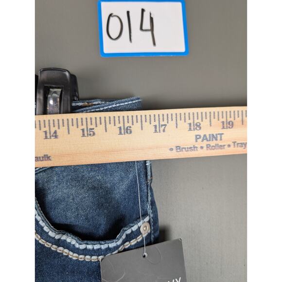 New Harper & Ivy Y2K Juniors 1 Rhinestone Pocket Dark Blue Flare Denim Size 13 - Picture 9 of 12